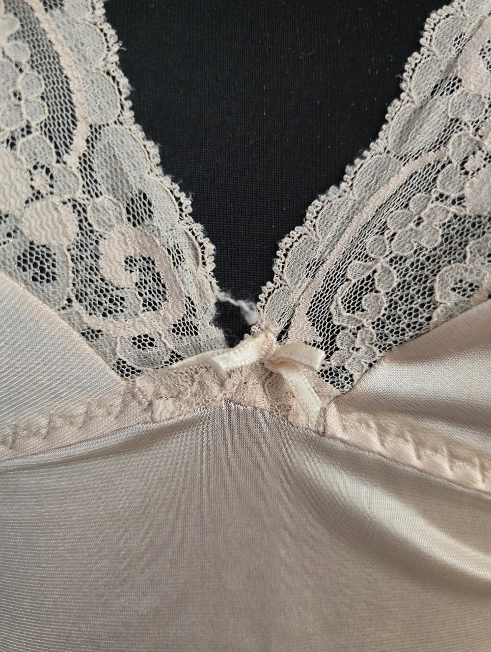 Vtg 60's Union Made ILGWU Lace-Trim Slip Dress in Nude Tan Minimalist Chic - Picture 5 of 8